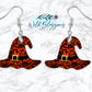 Orange Filigree Scary Pumpkin Witch Hat Drop Earrings