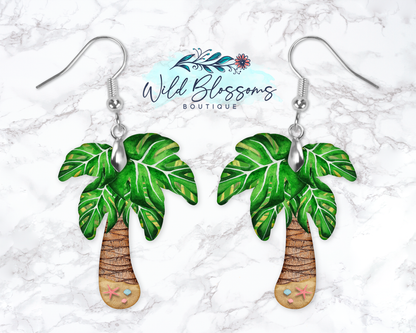 Sand And Seashell Palm Tree Drop Earrings