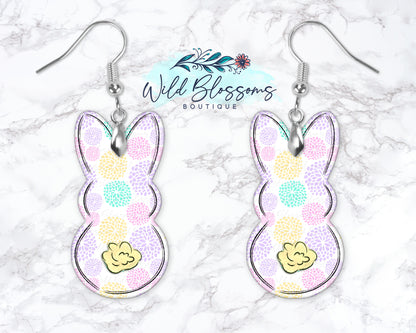 Pastel Floral Easter Bunny Drop Earrings