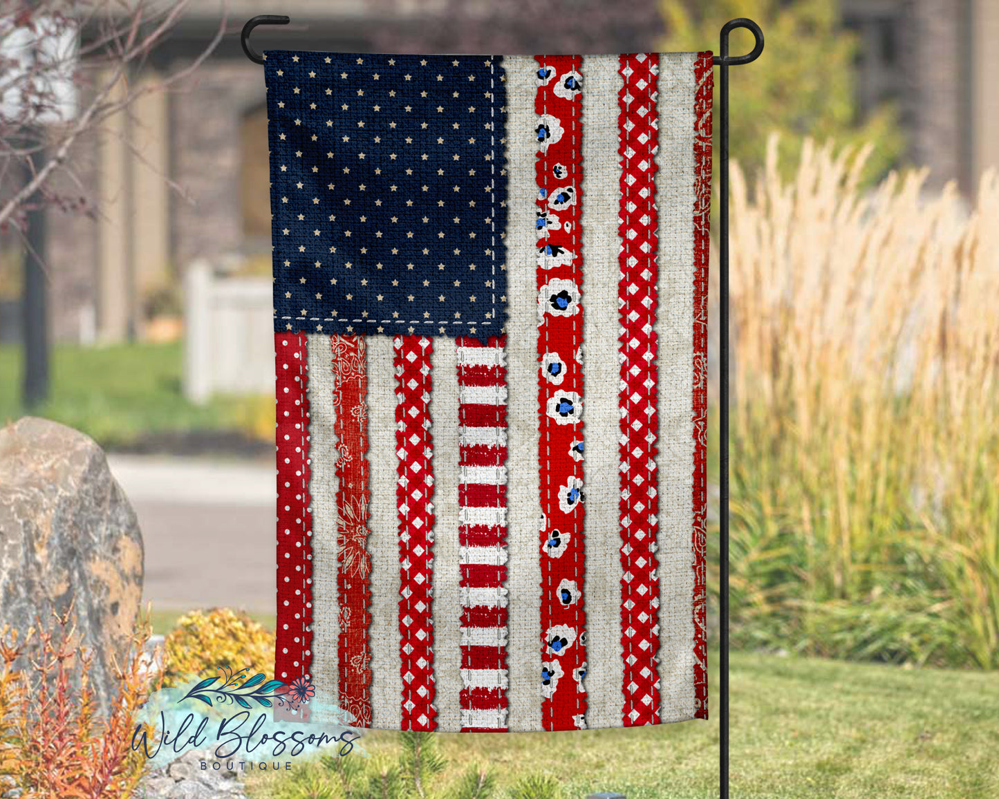 Patchwork American Flag Garden Flag