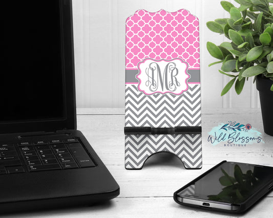 Pink And Grey Monogram Phone Stand