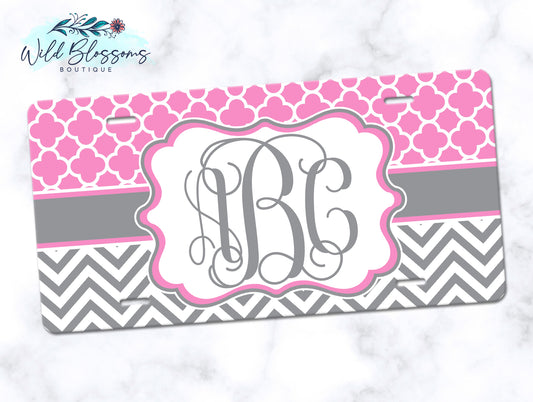 Pink And Grey Monogram License Plate