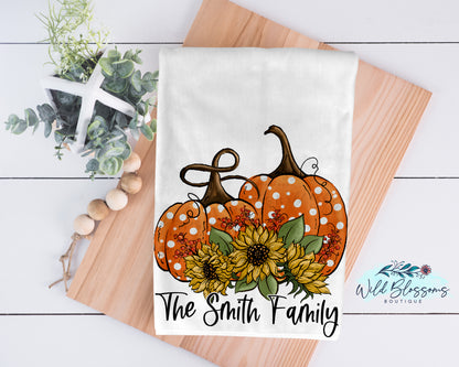 Polka Dot Pumpkins And Sunflowers Kitchen Towel