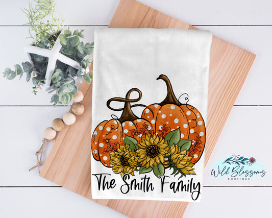 Polka Dot Pumpkins And Sunflowers Kitchen Towel