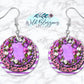 Purple Floral And Pink Leopard Striped Round Drop Earrings