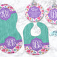 Purple Floral Baby Bib And Burp Cloth Set