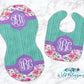 Purple Floral Baby Bib And Burp Cloth Set