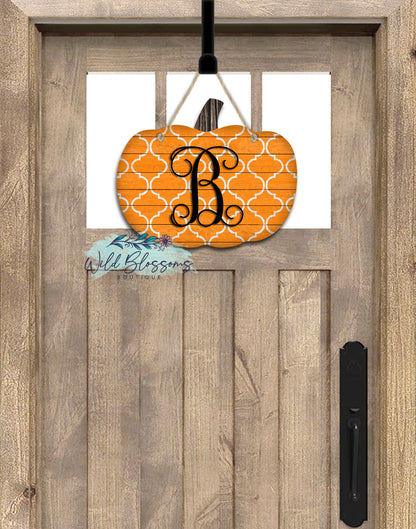 Quatrefoil Wooden Pumpkin Door Hanger