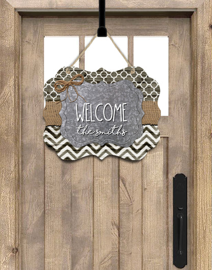 Quatrefoil and Chevron Rustic Wooden Personalized Door Hanger