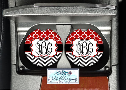 Red And Black Monogram Car Coasters