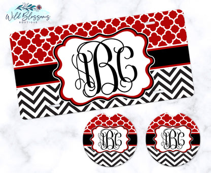 Red And Black Monogram Car Coasters