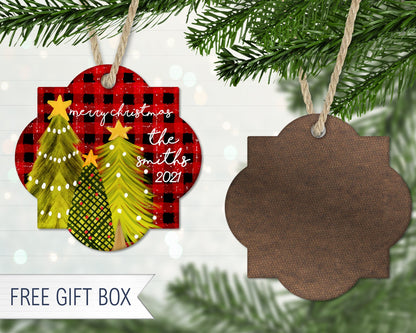 Red Buffalo Plaid Christmas Trees Quatrefoil Door Hanger