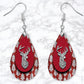 Red Wooden Christmas Tree Silver Deer Drop Earrings