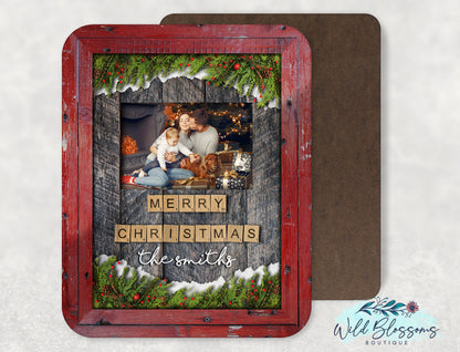 Personalized Merry Christmas Faux Frame Photo Sign | Rustic Holiday Keepsake Decor