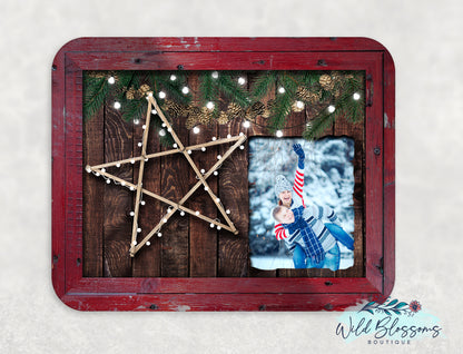 Personalized Winter Star Merry Christmas Faux Frame Photo Sign | Rustic Holiday Keepsake