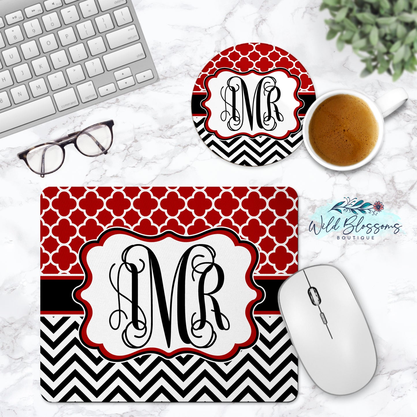 Red And Black Monogram Phone Stand