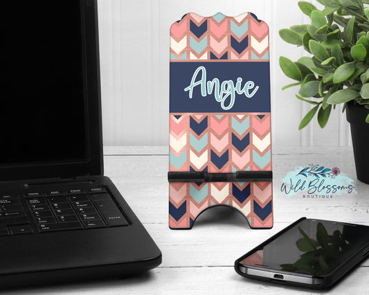 Rose Gold, Mint and Navy Chevron Phone Stand