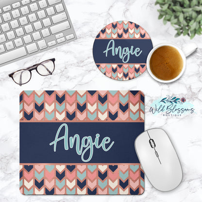 Rose Gold, Mint and Navy Chevron Phone Stand