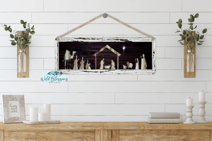 Rustic Wooden Nativity Scene Door Hanger | Sign