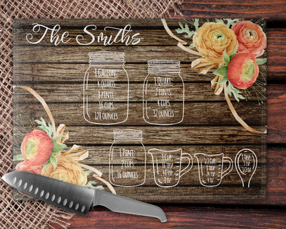 Wooden Floral Ranunculus Measurement Glass Cutting Board