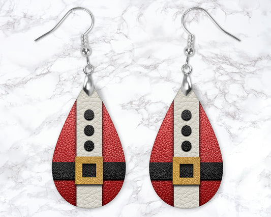 Santa Suit Leather Look Drop Earrings