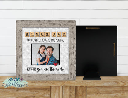 Personalized Bonus Dad Faux Frame Photo Sign | Stepdad Keepsake Gift