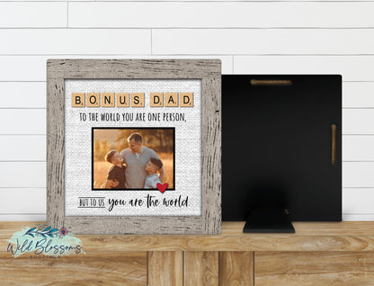 Personalized Bonus Dad Faux Frame Photo Sign | Stepdad Keepsake Gift