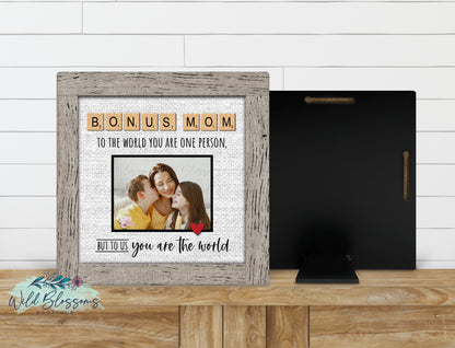 Personalized Bonus Mom Faux Frame Photo Sign | Stepmom Keepsake Gift