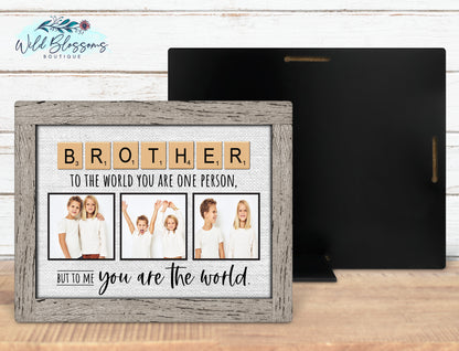 Personalized Brother Scrabble Tile Photo Sign | Faux Frame Brother Gift
