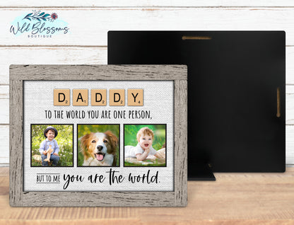 Personalized Daddy Scrabble Tile Photo Sign | Faux Frame Father Photo Keepsake