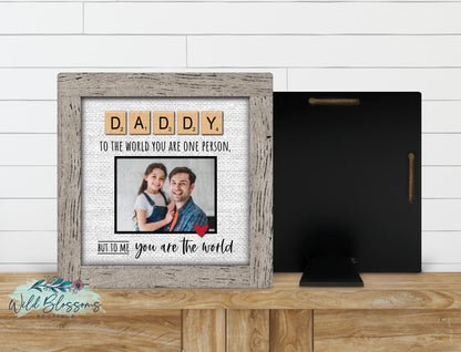 Personalized Daddy Scrabble Tile Photo Sign | Faux Frame Father Photo Keepsake