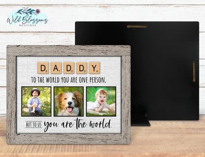 Personalized Daddy Scrabble Tile Photo Sign | Faux Frame Father Photo Keepsake