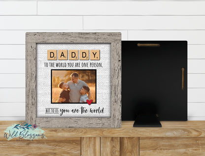 Personalized Daddy Scrabble Tile Photo Sign | Faux Frame Father Photo Keepsake