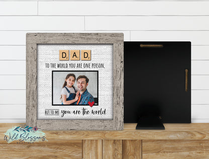 Personalized Dad Scrabble Tile Photo Sign | Faux Frame Father Keepsake
