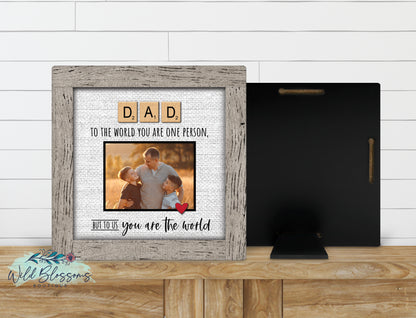Personalized Dad Scrabble Tile Photo Sign | Faux Frame Father Keepsake