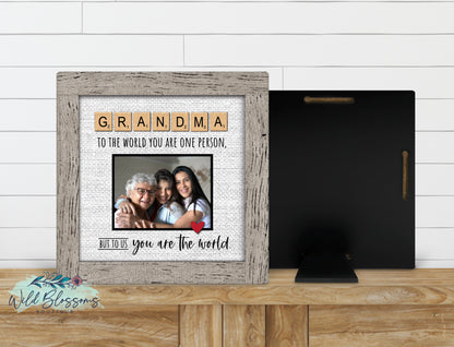 Personalized Grandma Scrabble Tile Photo Sign | Faux Frame Grandma Keepsake