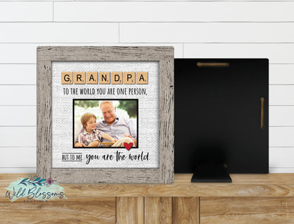 Personalized Grandpa Scrabble Tile Photo Sign | Faux Frame Family Keepsake