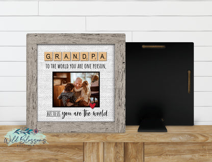 Personalized Grandpa Scrabble Tile Photo Sign | Faux Frame Family Keepsake