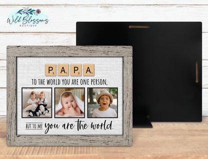 Personalized Papa Scrabble Tile Photo Sign | Faux Frame Grandpa Gift