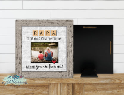 Personalized Papa Scrabble Tile Photo Sign | Faux Frame Grandpa Gift