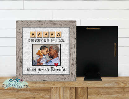 Personalized Papaw Scrabble Tile Photo Sign | Faux Frame Grandpa Keepsake