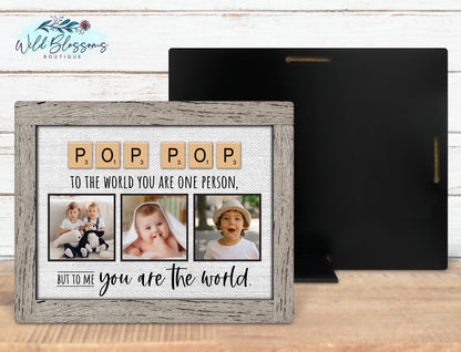 Personalized Pop Pop Scrabble Tile Photo Sign | Faux Frame Grandpa Gift