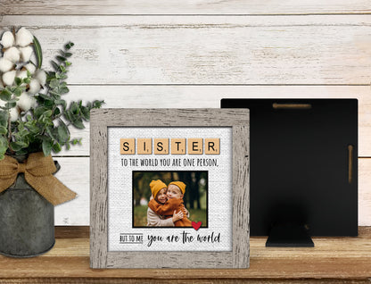 Personalized Sister Scrabble Tile Photo Sign | Faux Frame Sister Keepsake