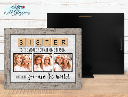 Personalized Sister Scrabble Tile Photo Sign | Faux Frame Sister Keepsake