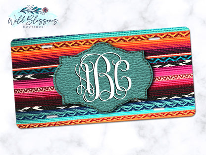Serape And Leather Patch License Plate