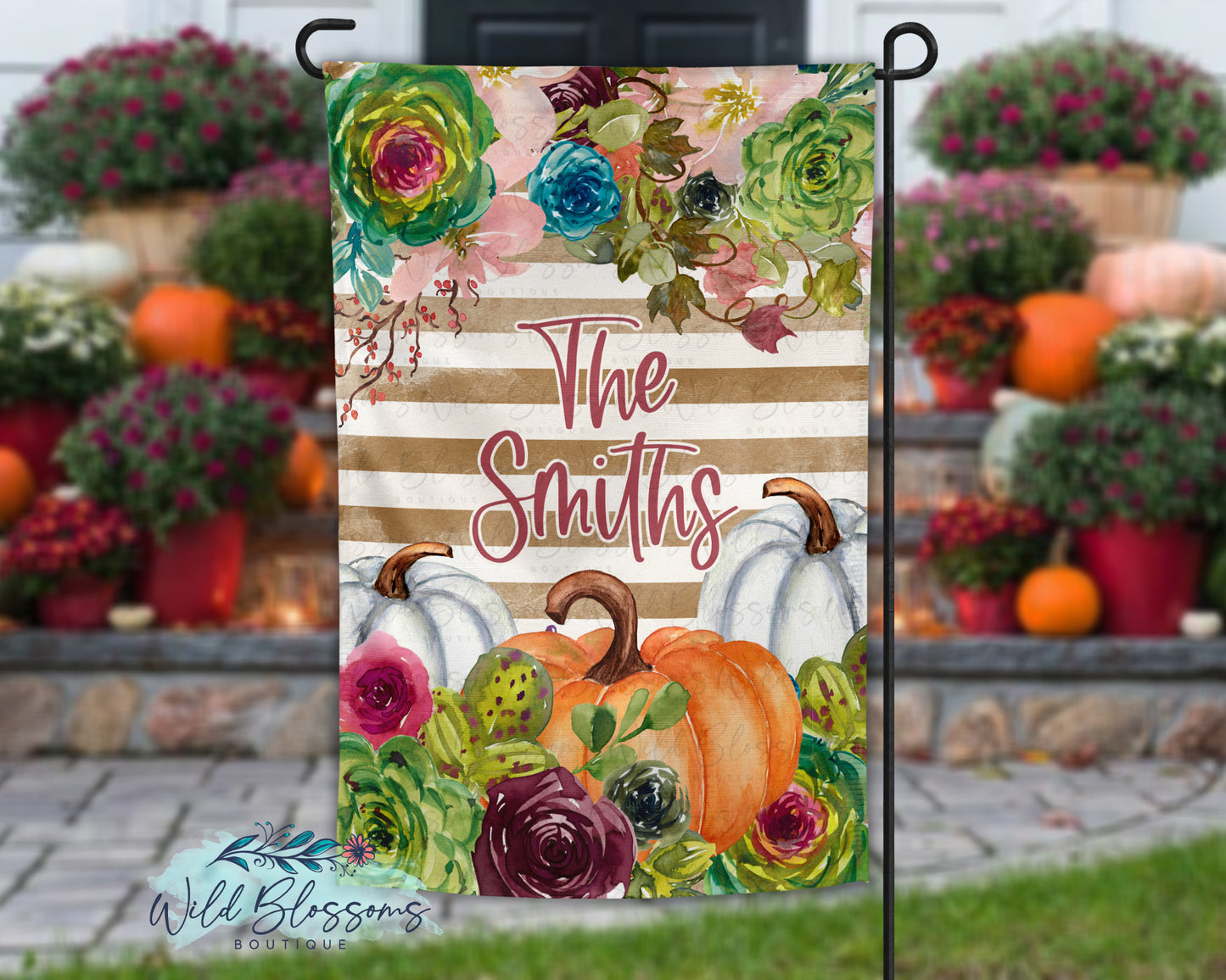 Succulent and Pumpkin Fall Floral Garden Flag