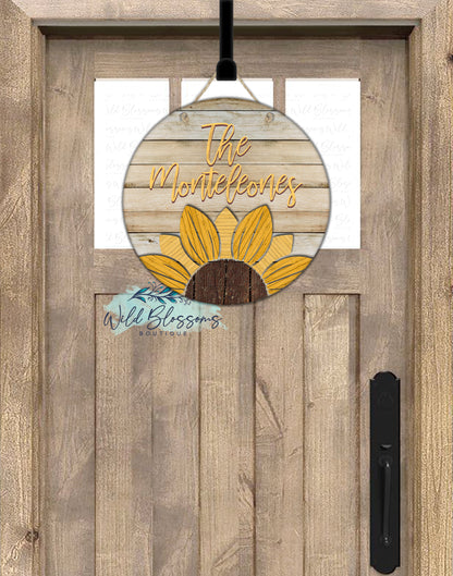 Wooden Sunflower Personalized Round Door Hanger