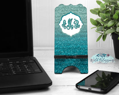 Teal Ombre Glitter Look Personalized Mouse Pad And Coaster Desk Set
