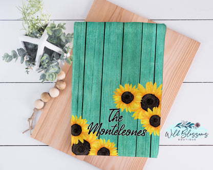 Teal Wooden Sunflower Kitchen Towel