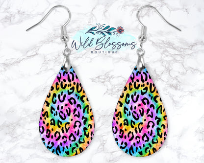 Tie Dye Leopard Print Drop Earrings